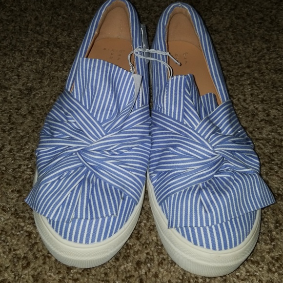 A New Day Blue & White Striped Slip On Sneakers - Picture 1 of 5